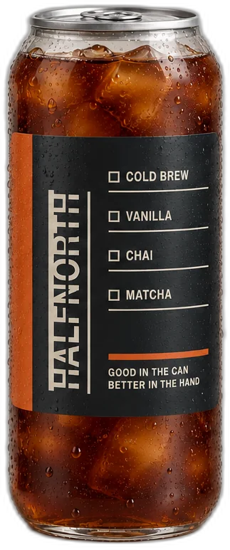 Black Cold Brew in a clear Halfnorth can